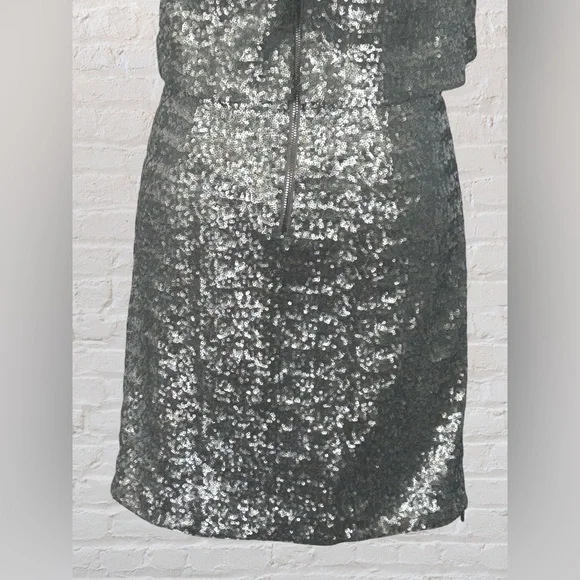 Laundry Shelli Segal Silver Shift Sequined Cocktail Event Dress M 6 Old Money - Picture 9 of 13